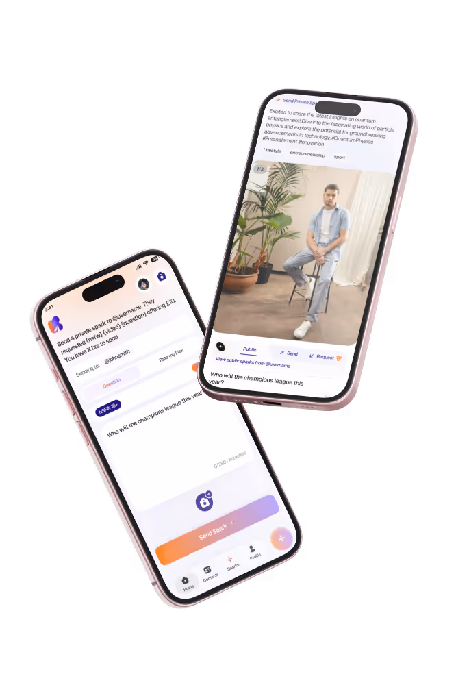 Kuriuus app showing spark requests and tipping on iPhone